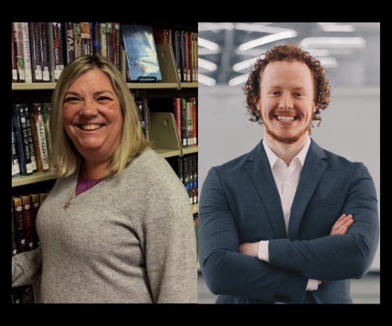 Ann-Margaret Rice (left), Director of the Goshen Public Library, and Pete Freeman (right), enFocus Fellow.